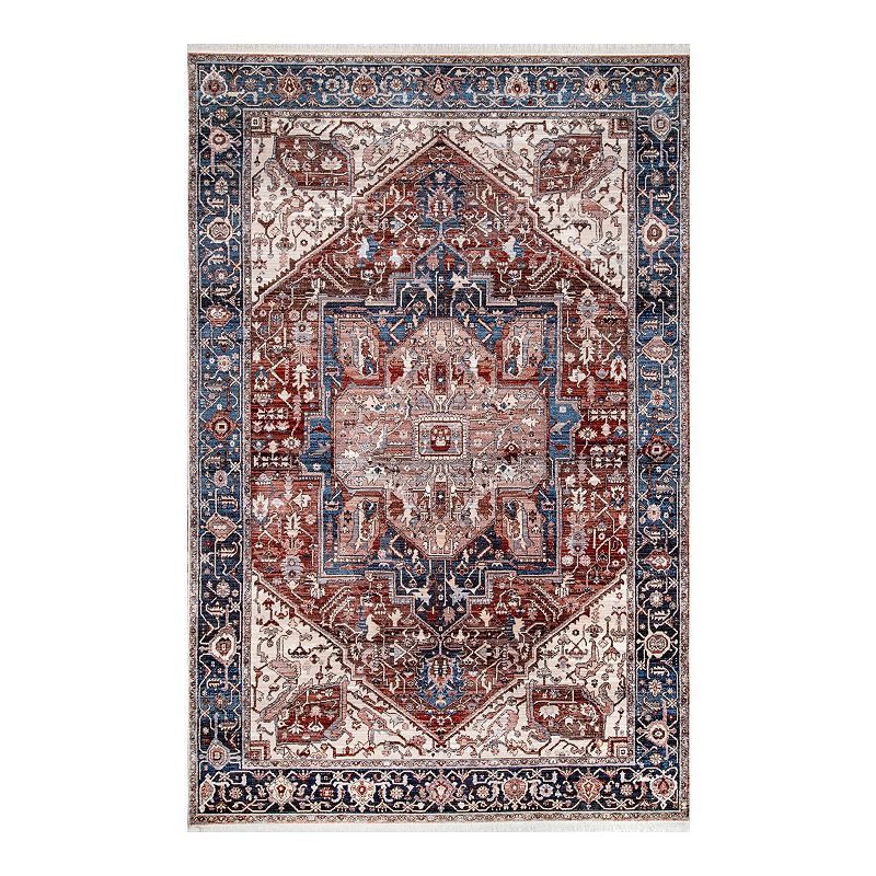 nuLOOM Ehtel Medallion Framed Floral Rug, Blue, 8Ft Sq