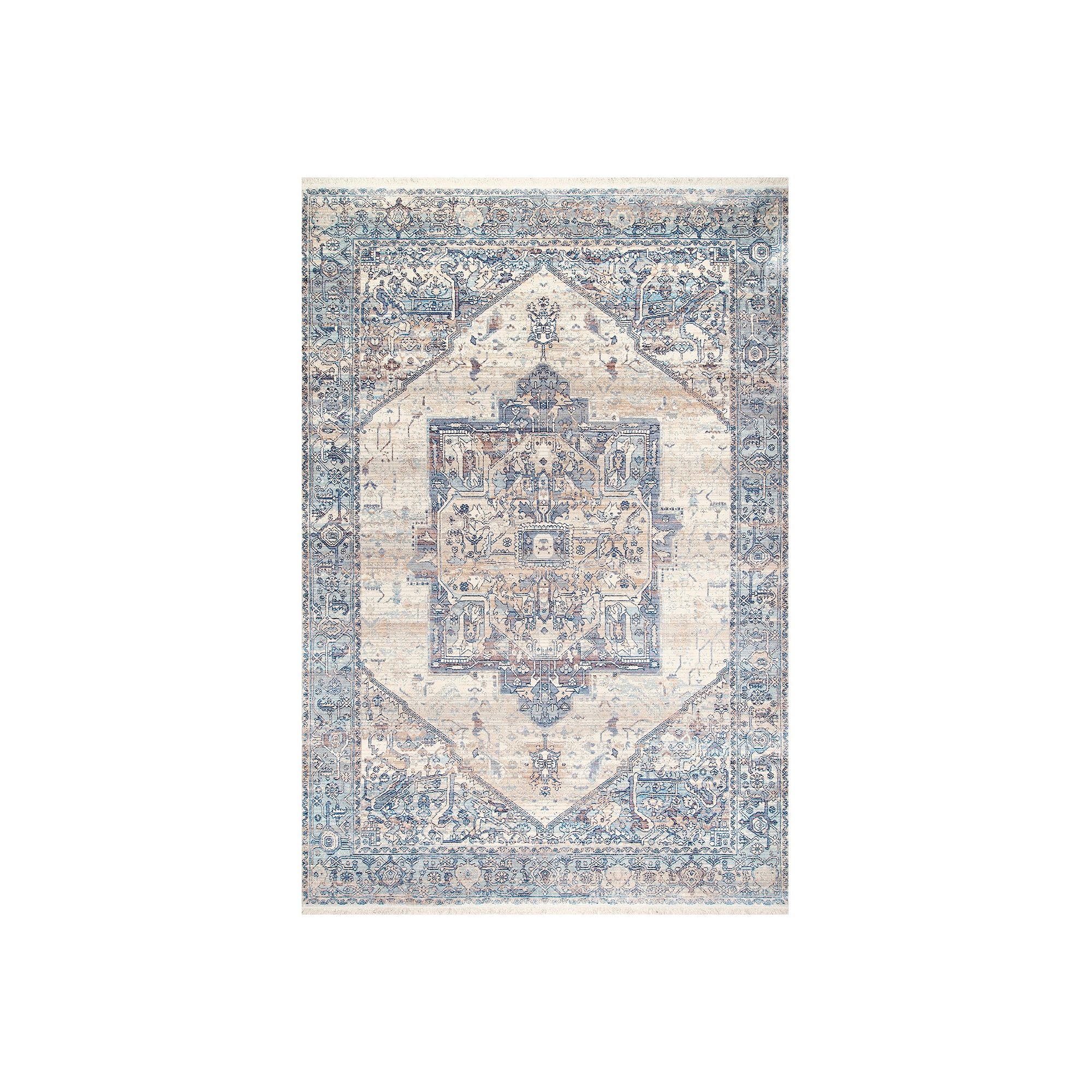 nuLOOM Ehtel Medallion Framed Floral Rug, Light Blue
