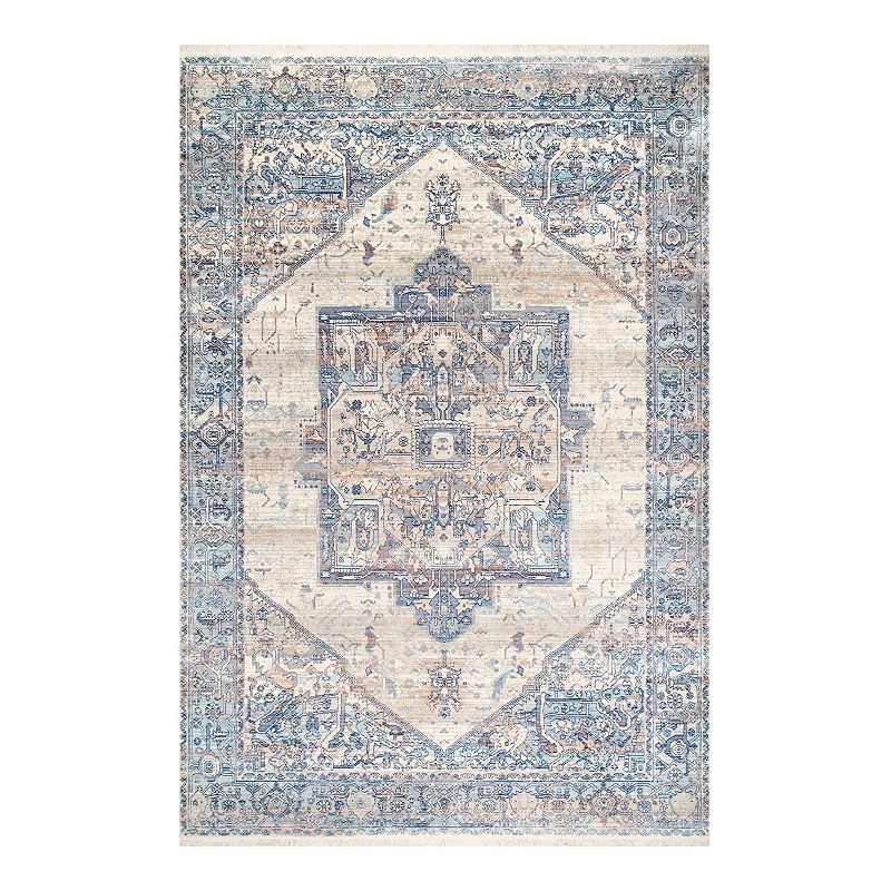 nuLOOM Ehtel Medallion Framed Floral Rug, Blue, 5X8 Ft