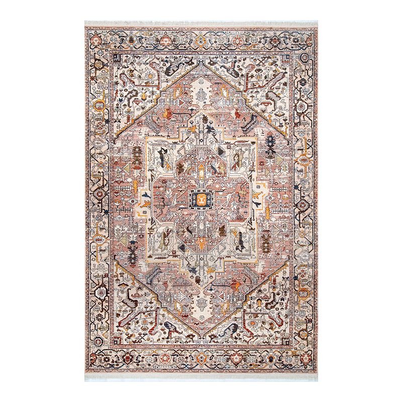 nuLOOM Ehtel Medallion Framed Floral Rug, Brown, 7X9 Ft