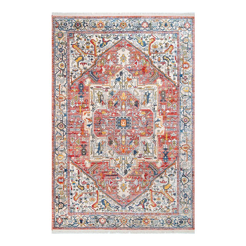 nuLOOM Ehtel Medallion Framed Floral Rug, Orange, 5X8 Ft