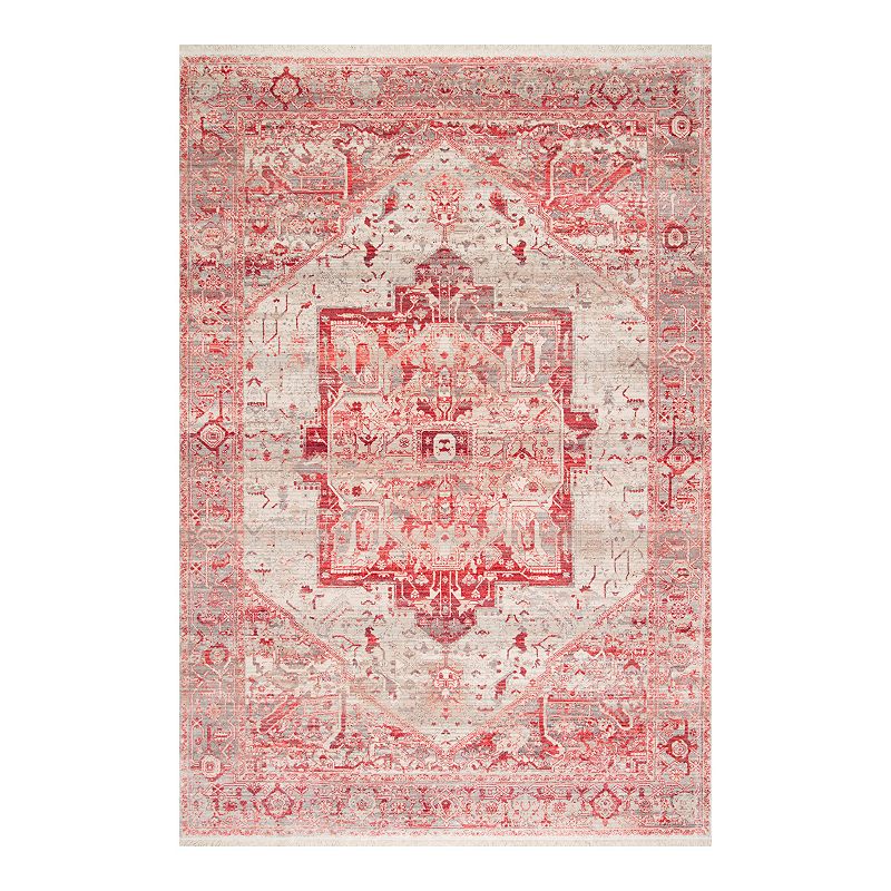 nuLOOM Ehtel Medallion Framed Floral Rug, Red, 10X13 Ft