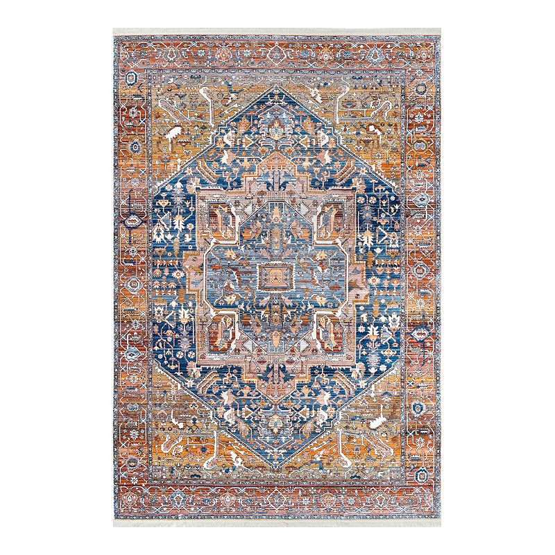 nuLOOM Ehtel Medallion Framed Floral Rug, Orange, 8Ft Rnd