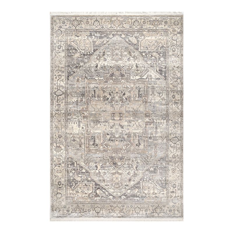 nuLOOM Ehtel Medallion Framed Floral Rug, Grey, 9X12 Ft