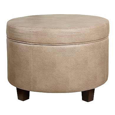 HomePop Round Faux Leather Storage Ottoman