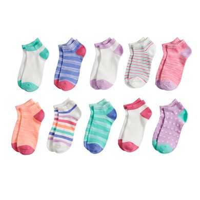 Girls SO® 10-pack No-Show Striped Socks