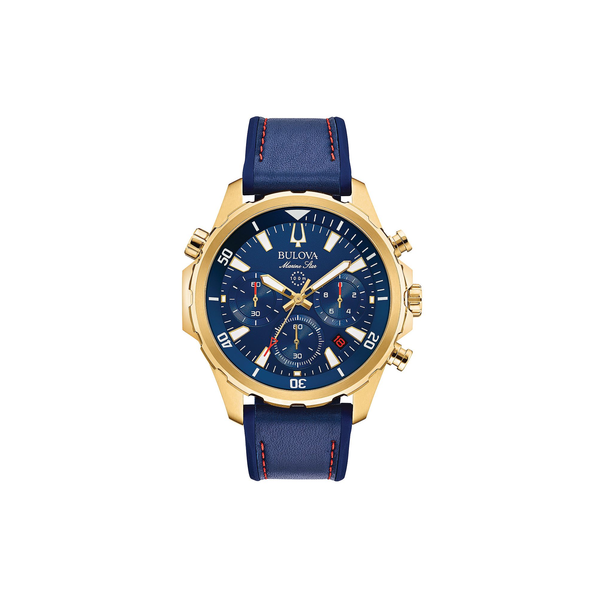 Bulova Mens Marine Star Leather Chronograph Watch - 97B168, Size: Large, B