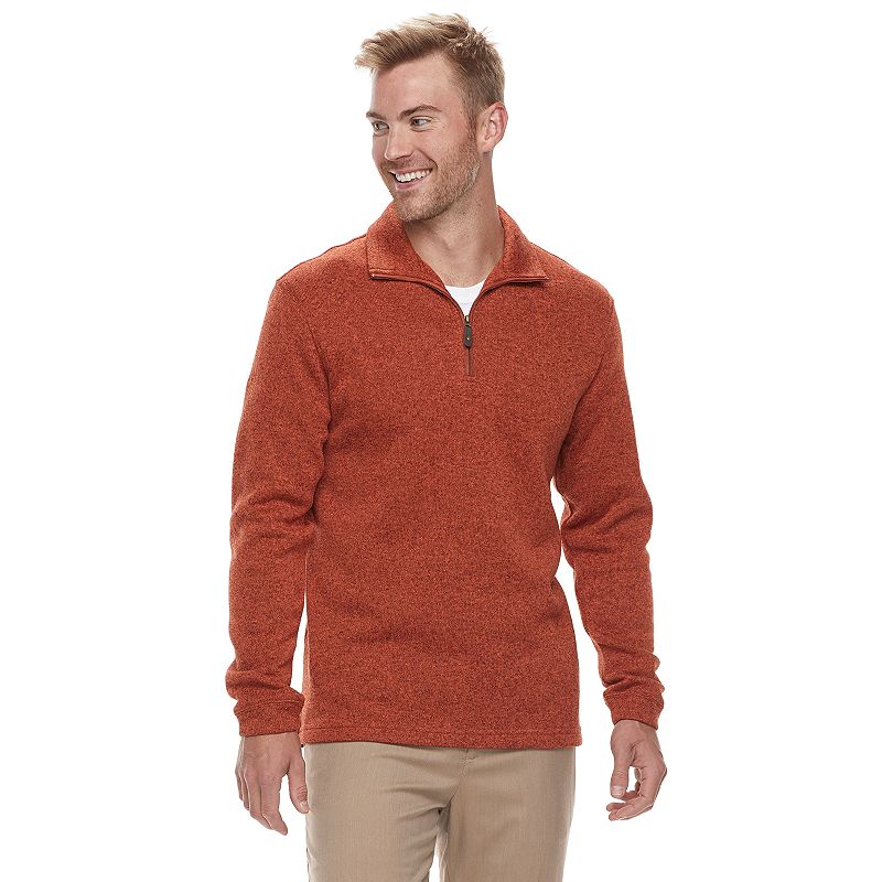 UPC 014782711047 product image for Men's Haggar® Classic-Fit Sweater Fleece Quarter-Zip Pullover, Size: Small, Oran | upcitemdb.com