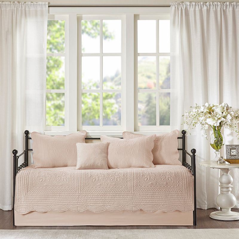 Madison Park Genoa Daybed 6pc Reversible Scalloped Edge Daybed Cover Set Blush