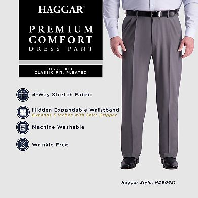 Big & Tall Haggar® Premium Comfort Classic-Fit Pleated Hidden Expandable Waistband Dress Pants