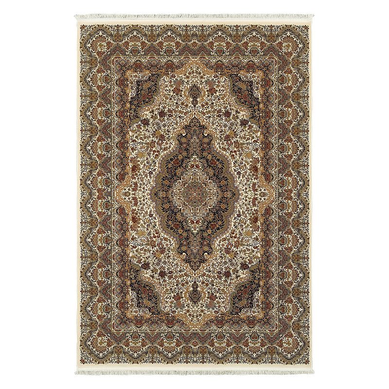 StyleHaven Mackenzie Sophistique Framed Floral Rug, Lt Beige, 2X10 Ft