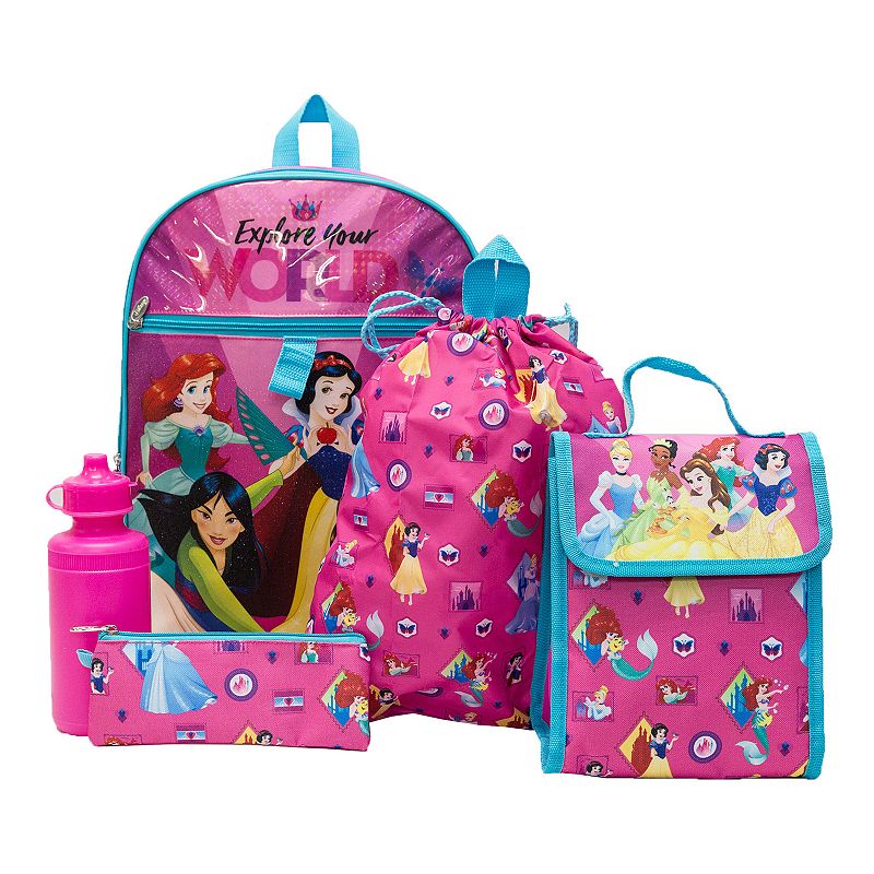 UPC 693186446849 product image for Disney Princess Ariel, Mulan, Snow White, Jasmine & Belle Backpack, Cinch Sack,  | upcitemdb.com