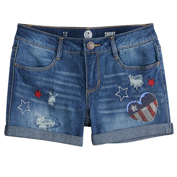 Girls 7-16 SO® Americana Fringe Jean Shorts