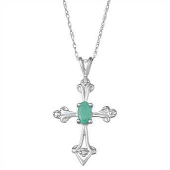 Classic Treasures 10K White Gold Emerald Cross Pendant