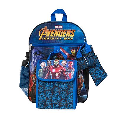 Kids Marvel Avengers: Infinity War Backpack, Cinch Sack, Lunch Bag, Zip Pouch & Water Bottle Set