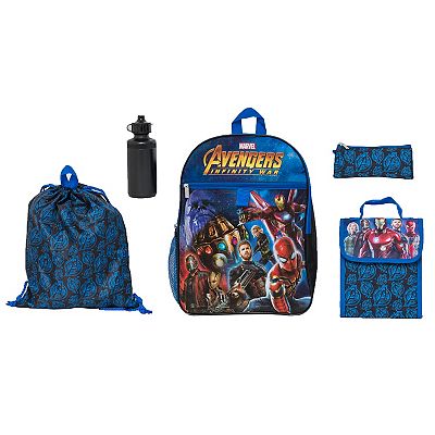 Kids Marvel Avengers Infinity War Backpack Cinch Sack Lunch Bag Zip Pouch Water Bottle Set