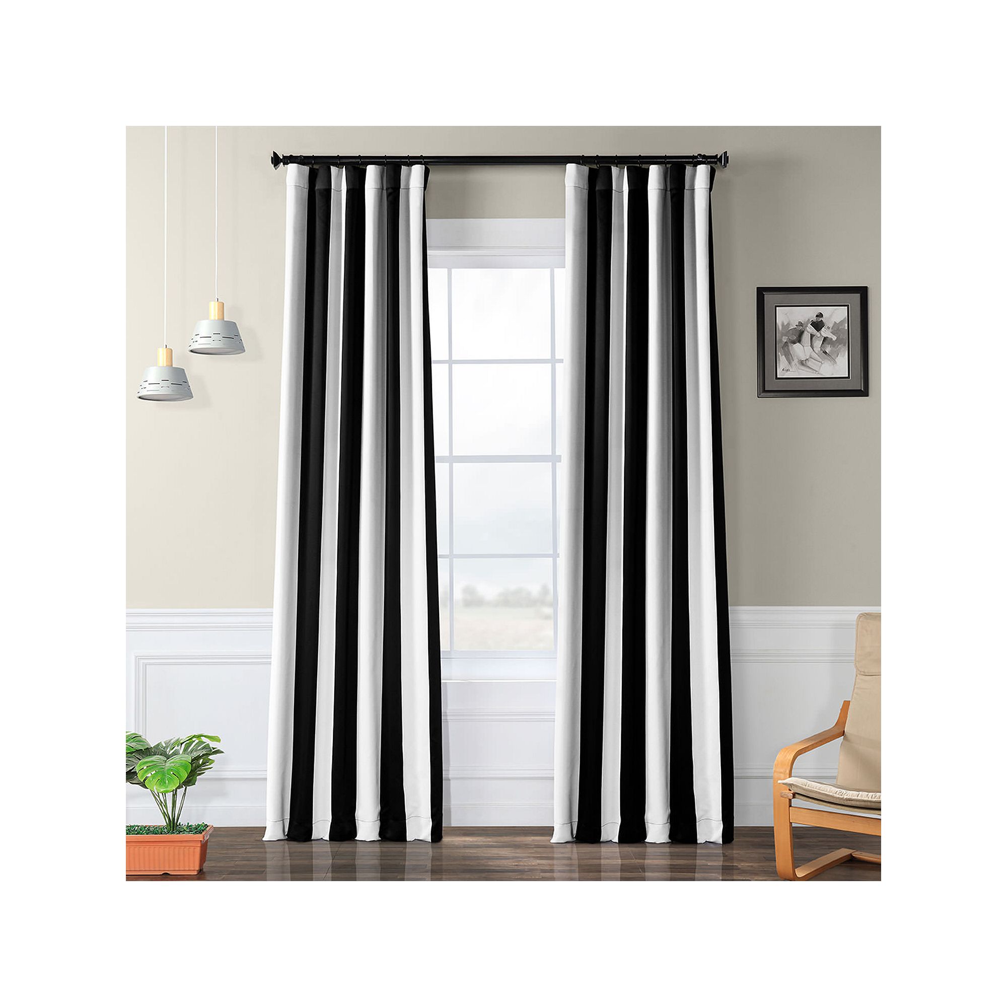 EFF Blackout 1-Panel Awning Striped Window Curtain, Black White