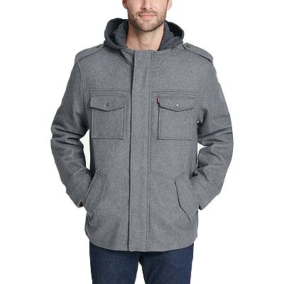 Men s Levi s Wool Blend Four Pocket Hooded Military Jacket