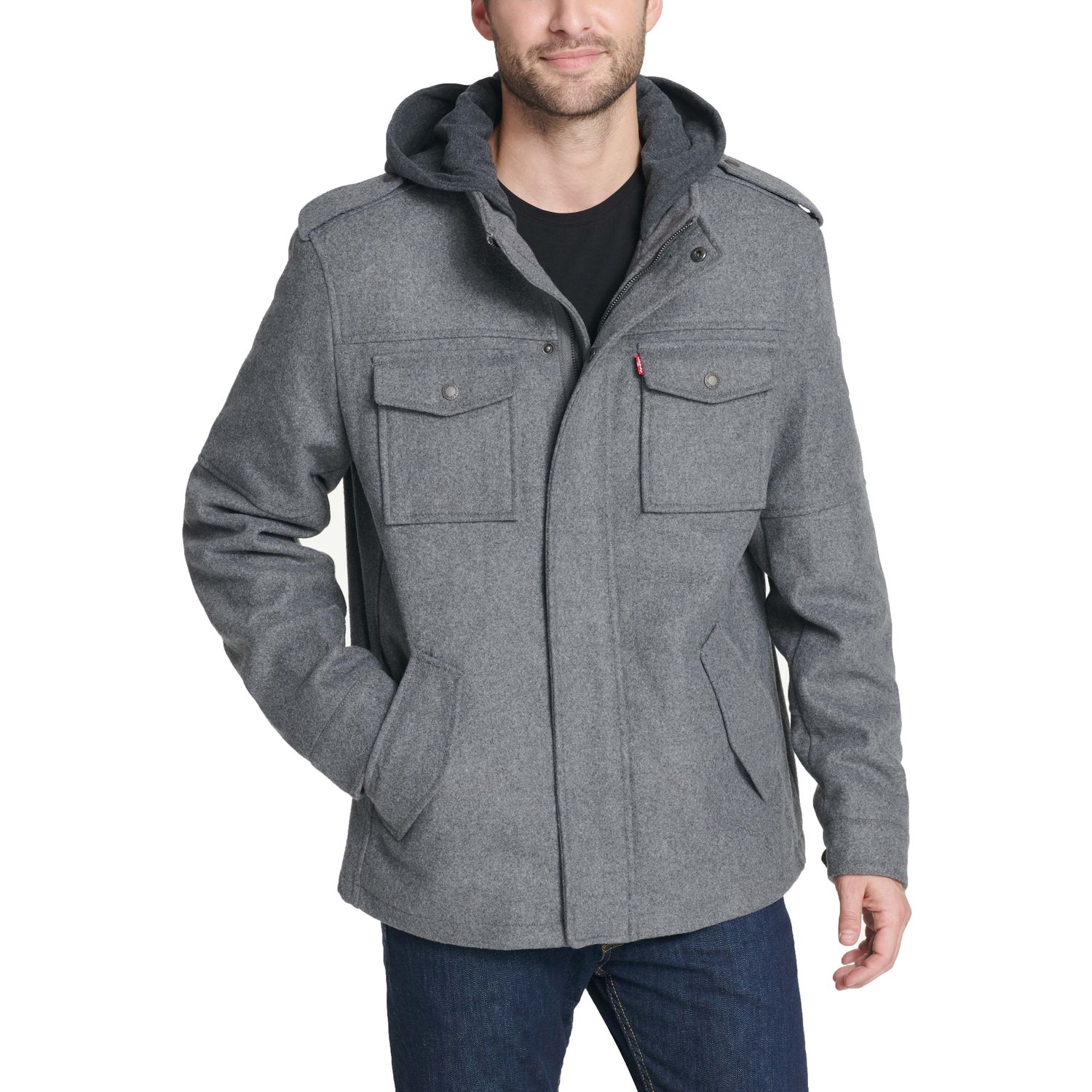 Wool-Blend Four-Pocket Hooded Military 