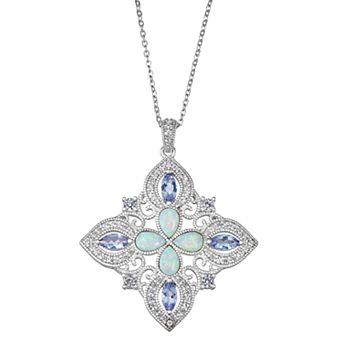 Classic Treasures Sterling Silver Tanzanite & Lab-Created Opal Pendant