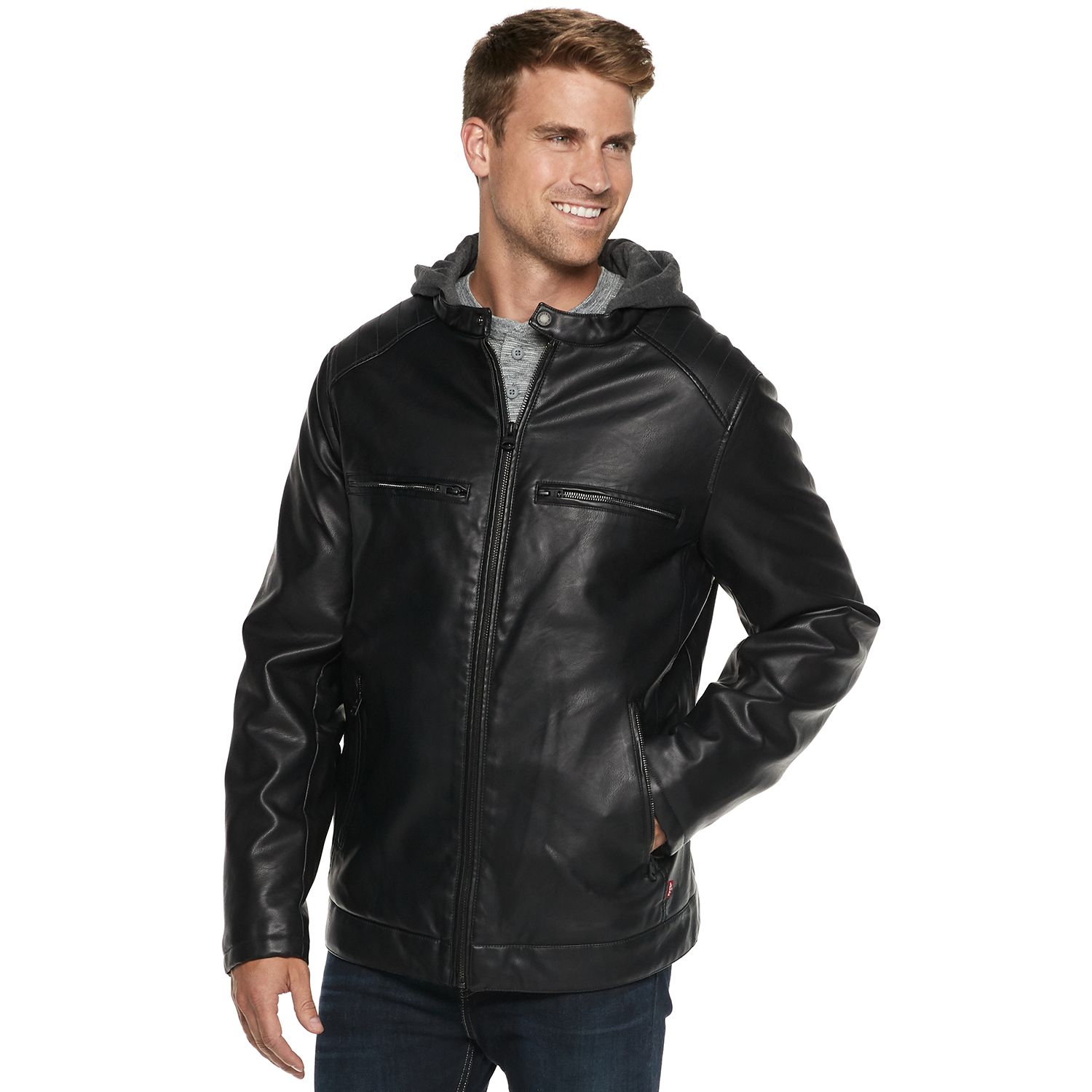 levi leather jacket with hood