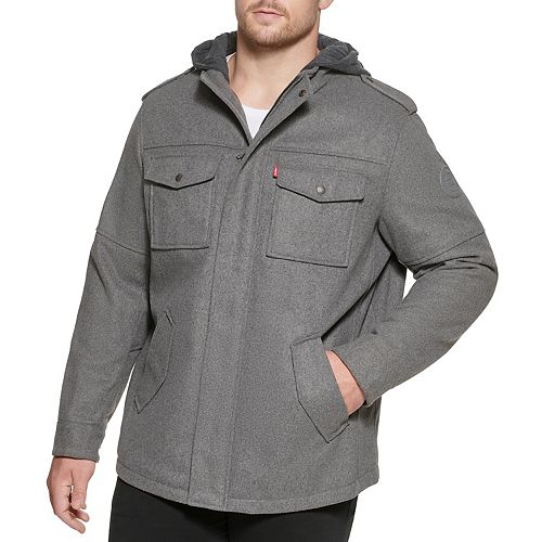 Big & Tall Levi's WoolBlend Hooded FourPocket Military Jacket