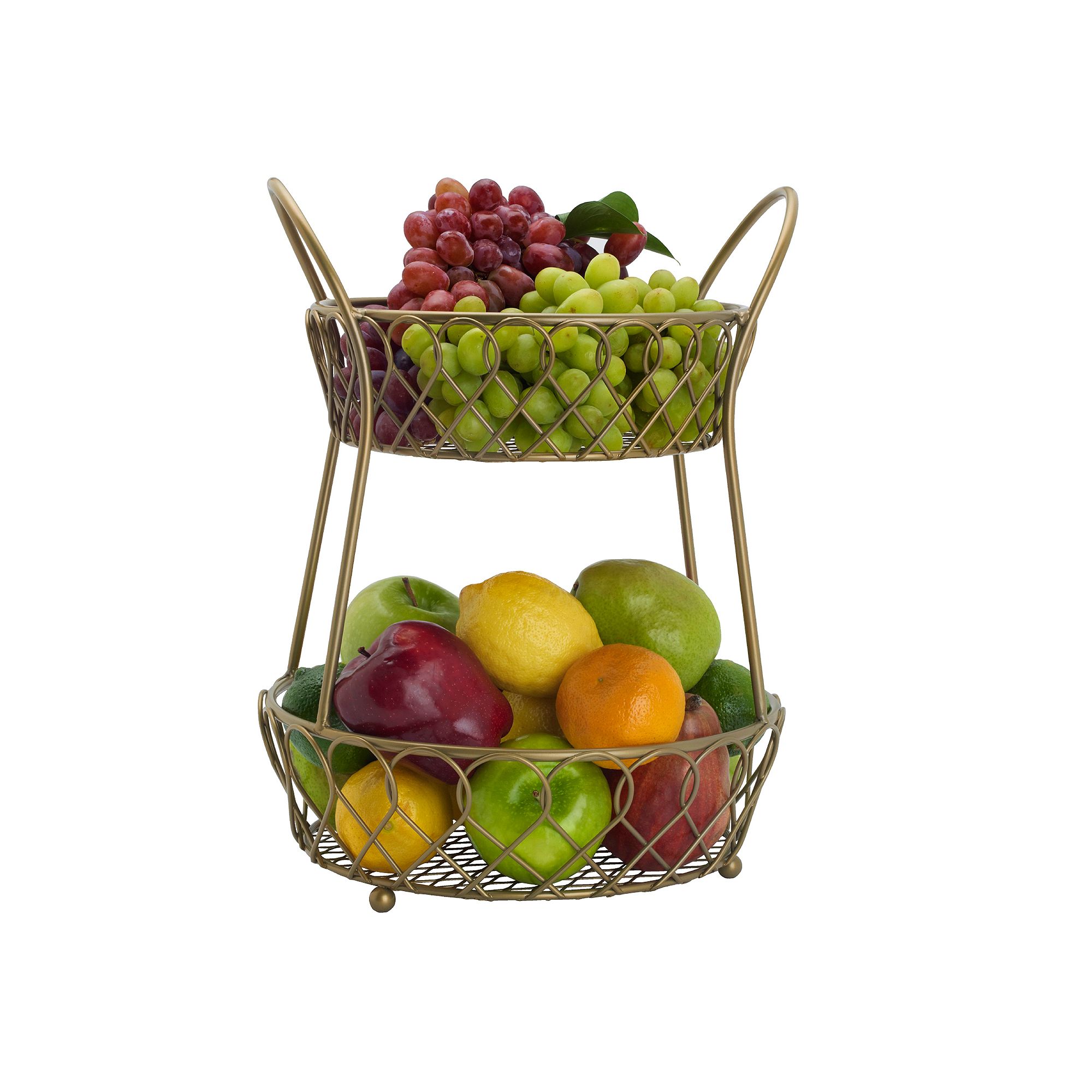 Gourmet Basics Loop & Lattice 2-Tier Basket, Gold