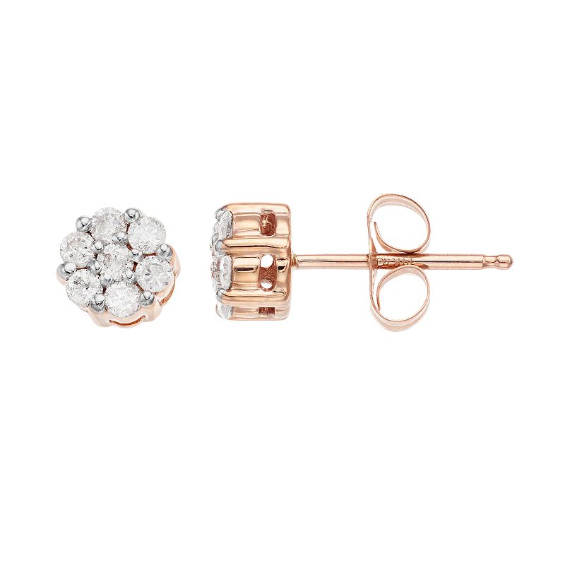 10k Rose Gold 1/4 Carat T.W. Diamond Cluster Stud Earrings, Womens, White