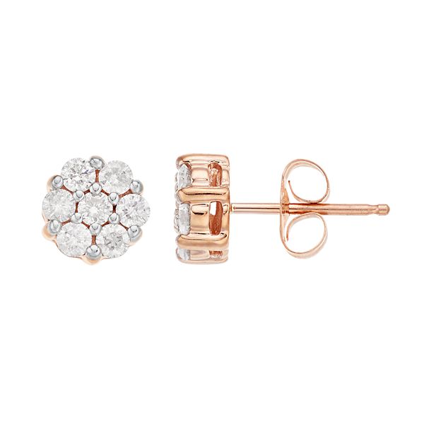 10k Rose Gold 1/2 Carat T.W. Diamond Cluster Stud Earrings