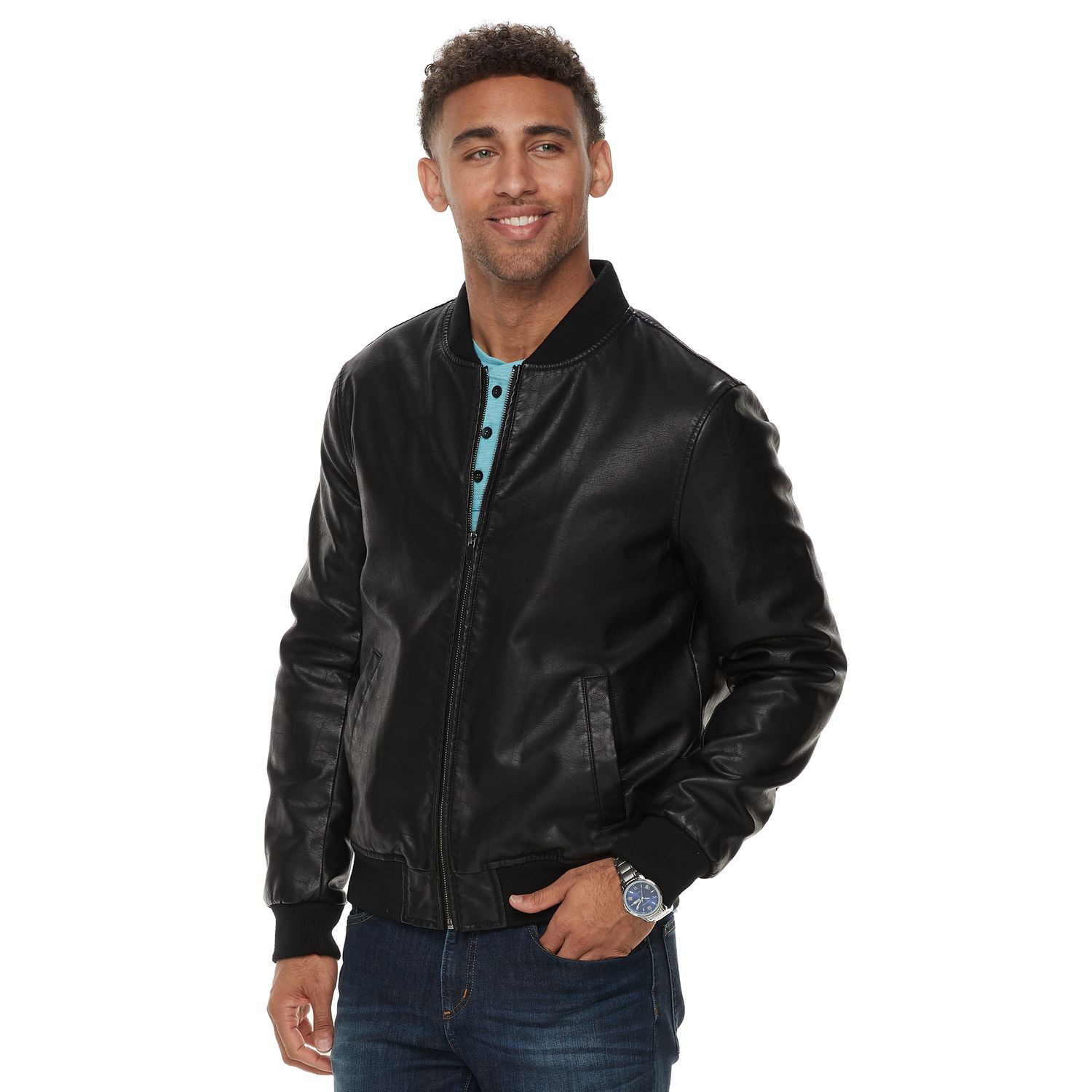 kohls mens leather bomber jacket