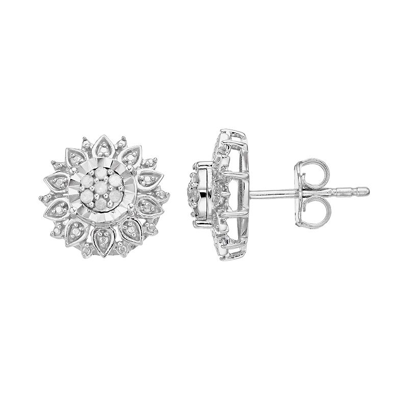 Sterling Silver 1/10 Carat T.W. Diamond Cluster Stud Earrings, Womens, Whi