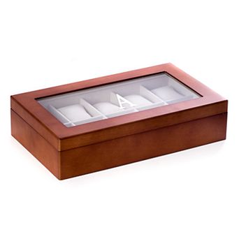 Bey-Berk Light Brown Wood Initial Monogram Ten Watch Storage Box