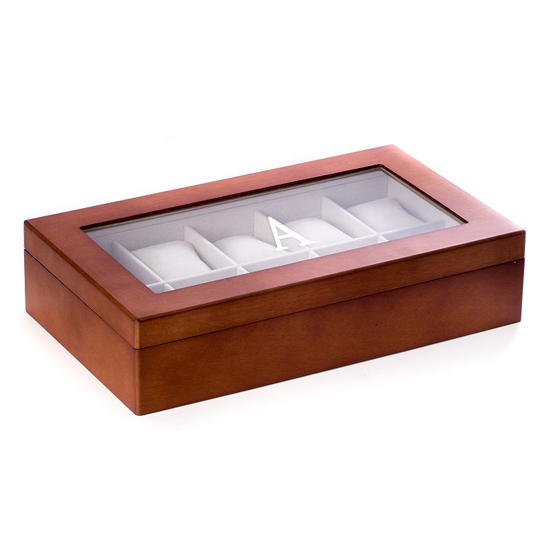 Bey-Berk Light Brown Wood Initial Monogram Ten Watch Storage Box