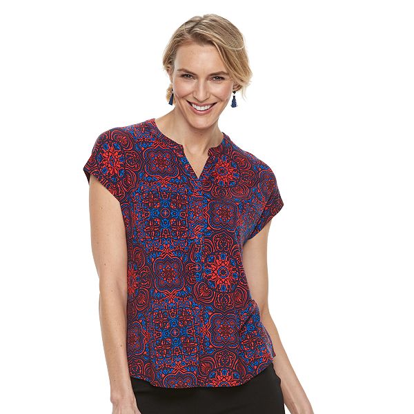 Women's Dana Buchman Print Splitneck Top