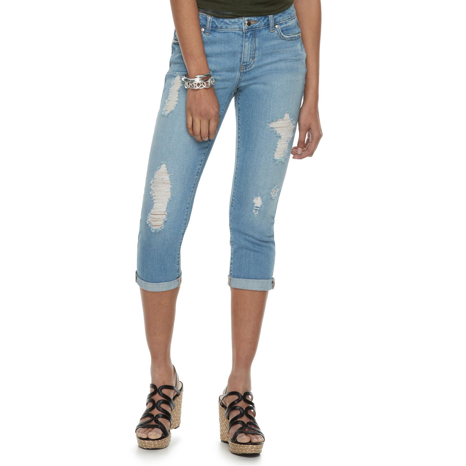 ripped denim capris