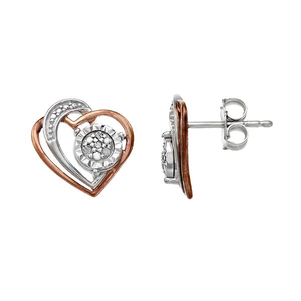 Two-Tone Sterling Silver Diamond Accent Heart Earrings