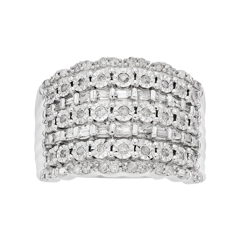 Sterling Silver 1/2 Carat T.W. Diamond Multi Row Ring, Womens, Size: 7, Wh