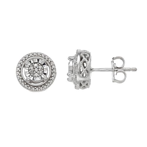 Sterling Silver Diamond Accent Round Cluster Earrings