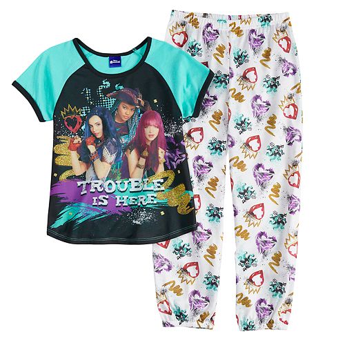 Disney's Descendants Girls 6-14 Mal, Evie & Uma Top & Bottoms Pajama Set