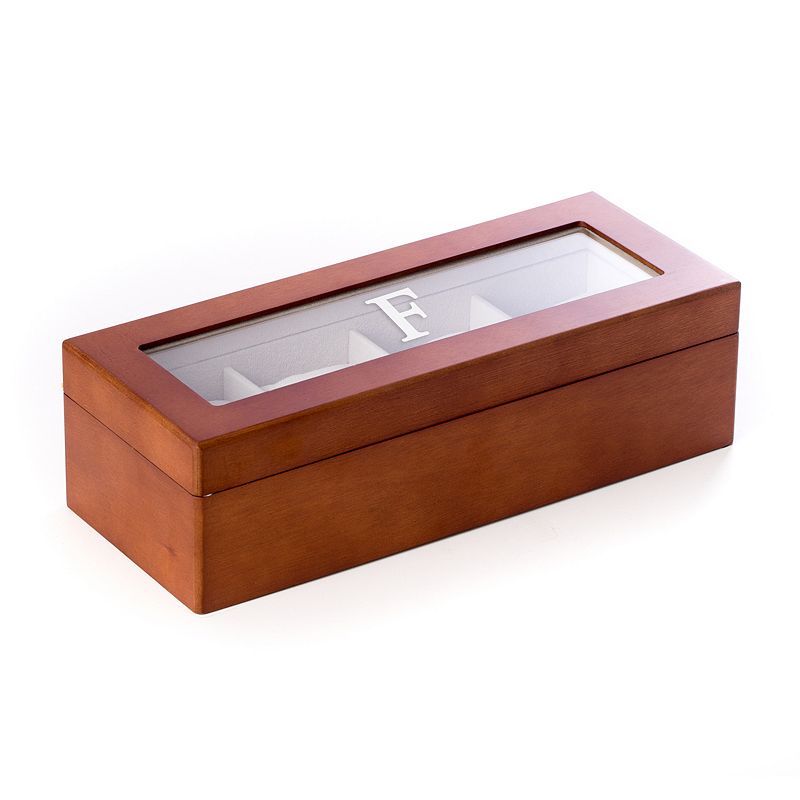 Bey-Berk Initial Monogrammed Four-Slot Watch Box, Brown