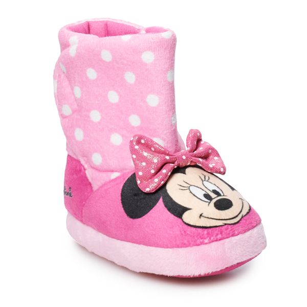 Disney Minnie Mouse Girls Slippers Kids Slipper Boots Fur Fleece Lined Infant Booties First Walkers House Shoes