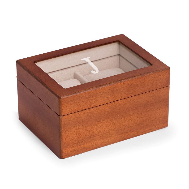 Bey-Berk Light Brown Wood Initial Monogram Two Watch Storage Box, J