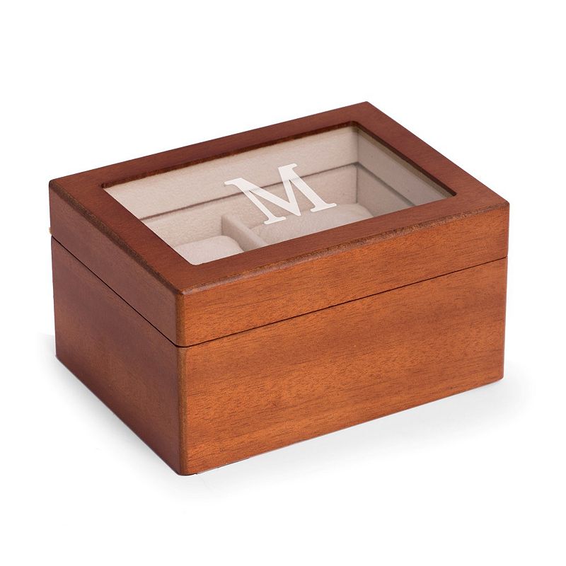 Bey-Berk Light Brown Wood Initial Monogram Two Watch Storage Box