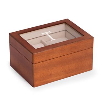 Bey-Berk Light Brown Wood Initial Monogram Two Watch Storage Box