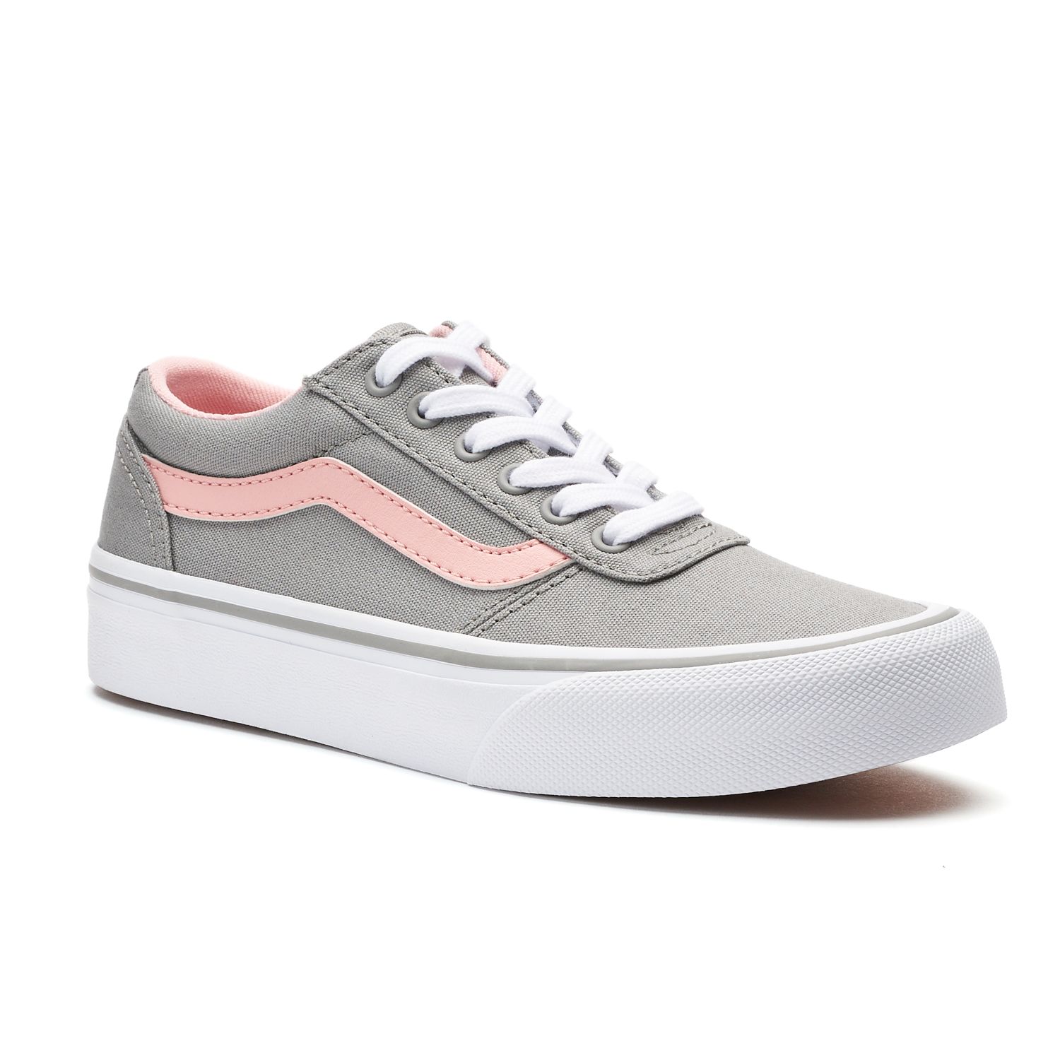 gray and pink vans