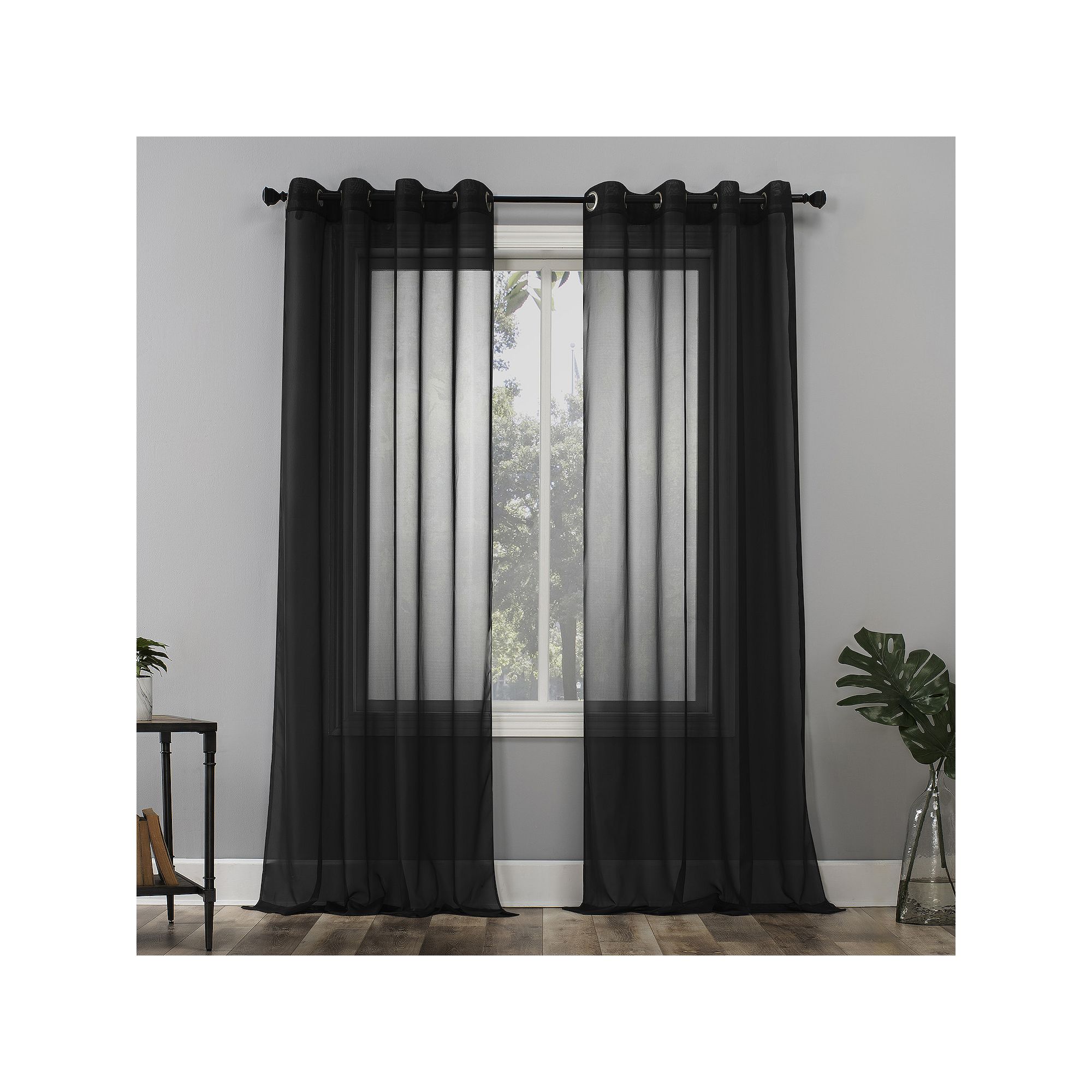 No. 918 Emily Sheer Voile Grommet Single Curtain Panel, Black
