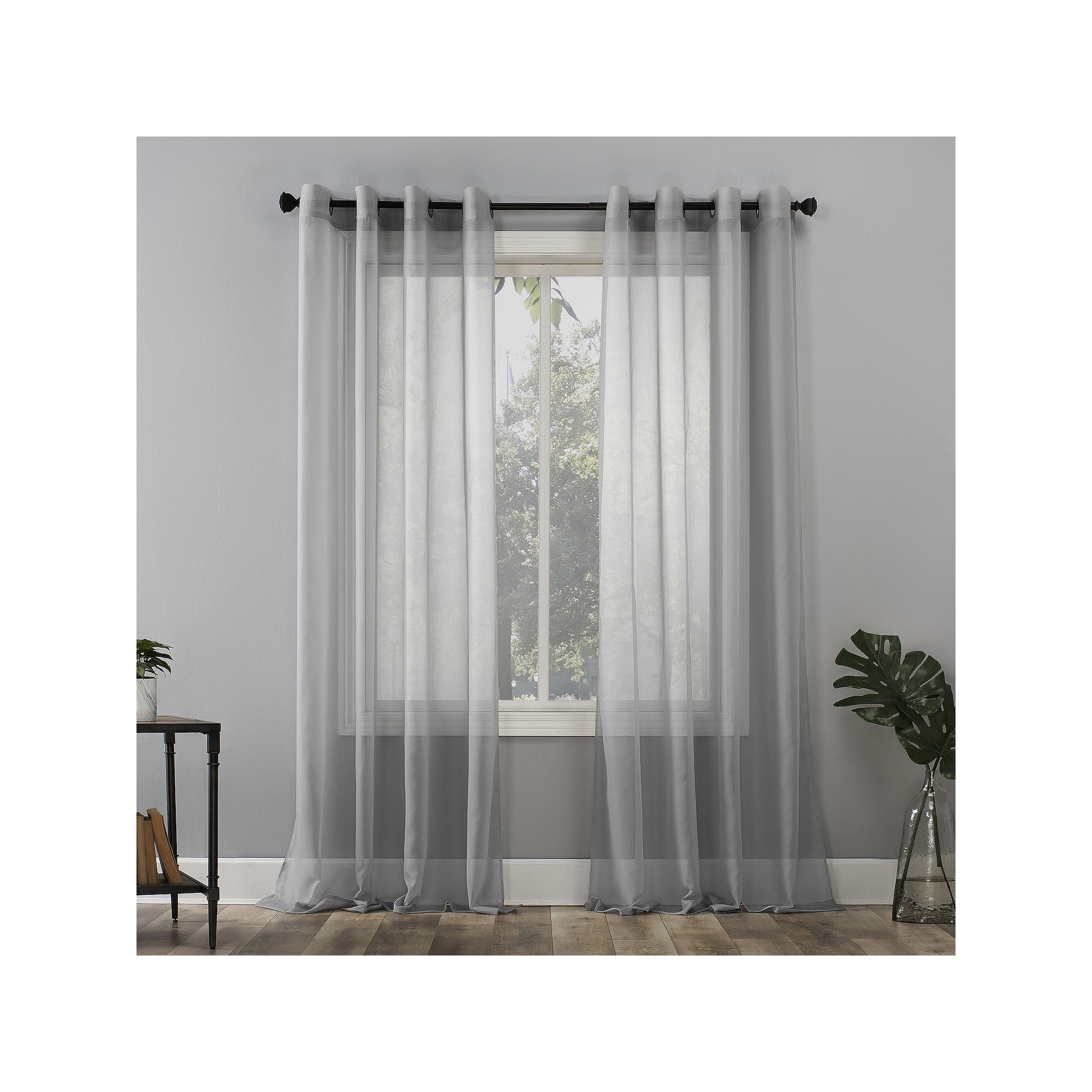 No. 918 Emily Sheer Voile Grommet Single Curtain Panel, Silver SKU:916487 sku 916487