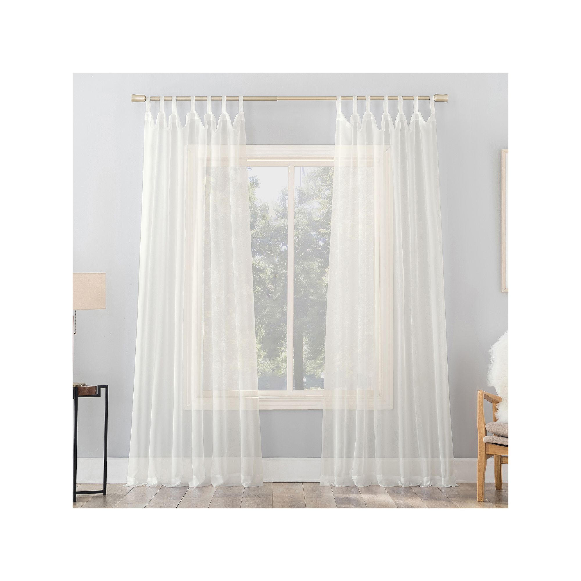 No. 918 1-Panel Emily Sheer Voile Tab Top Window Curtain, Eggshell
