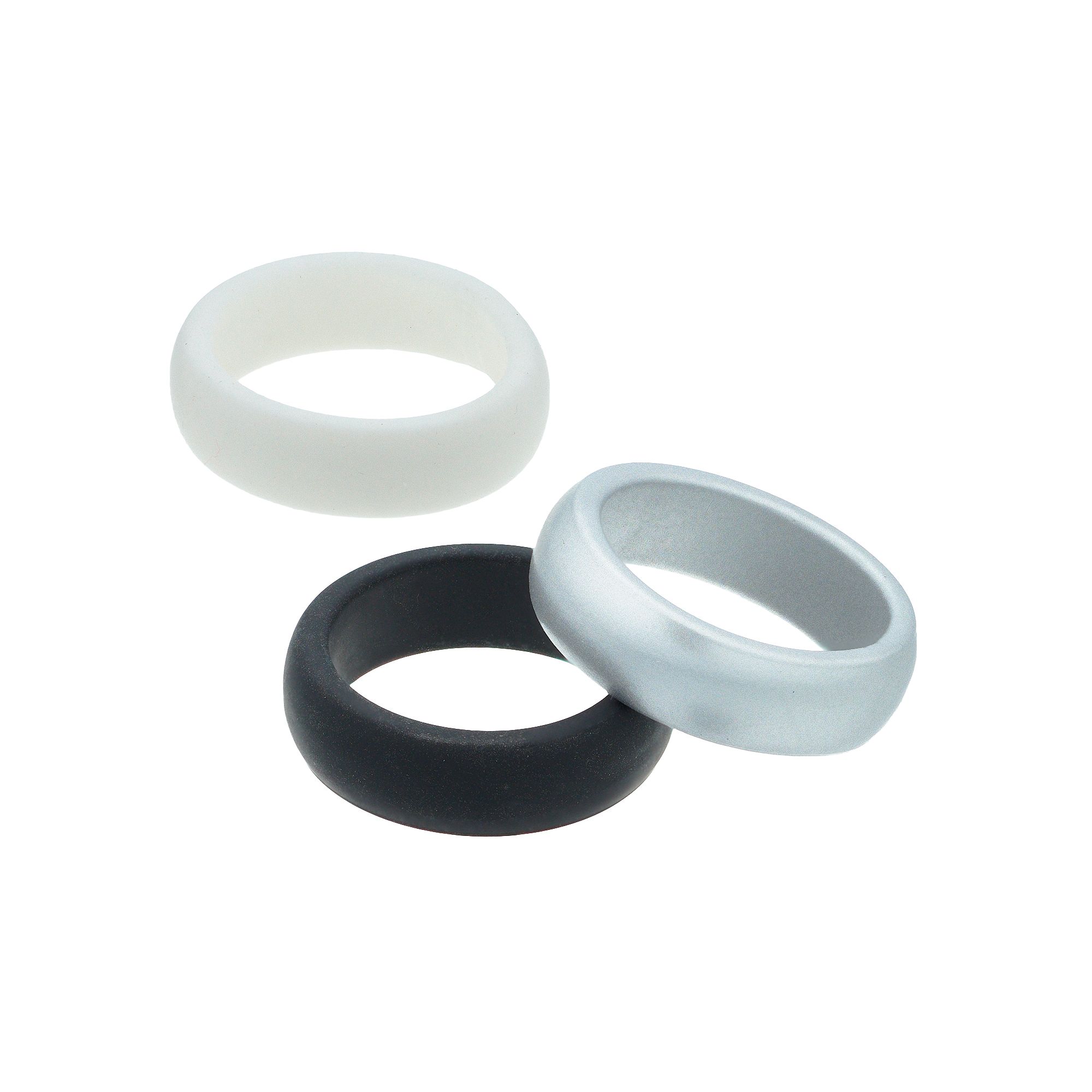 3-pack Silicone Rings, Womens, Black White Gray