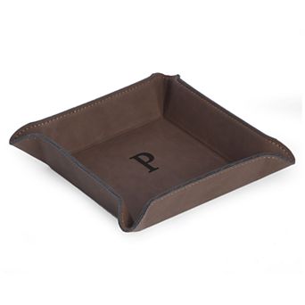 Bey-Berk Brown Leather Initial Monogram Valet